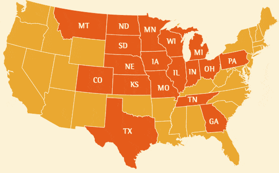 US Map: Click on your state for a list of stores that carry Sturdiwheat products.